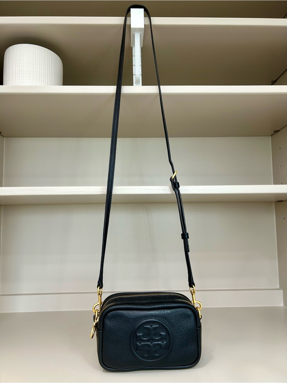 Authentic Tory Burch Perry Bombe Mini Crossbody Camera Bag Leather Purse Black - Picture 9 of 16